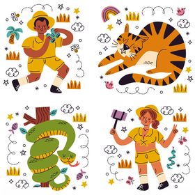 动物与人物趣味插画