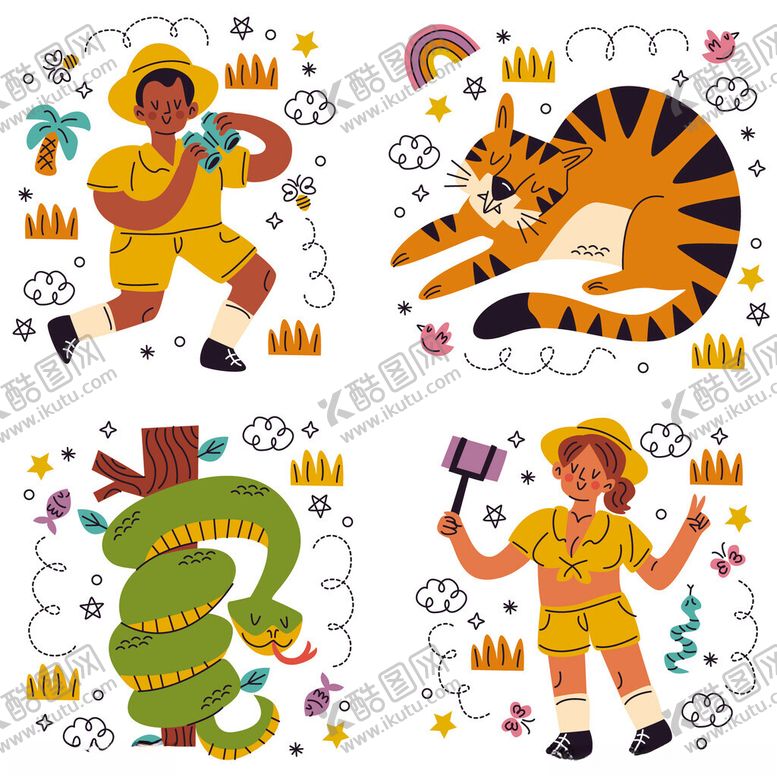 编号：23141611010543304802【酷图网】源文件下载-动物与人物趣味插画