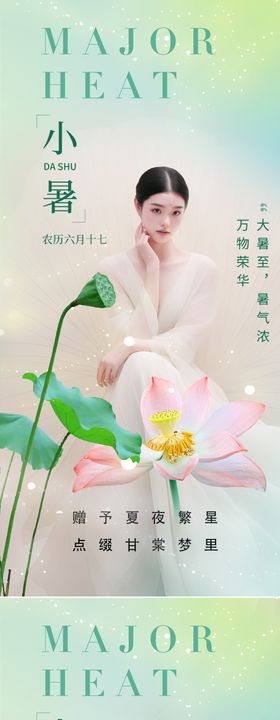 大暑小暑节气海报荷叶夏天插画