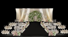 香槟色布幔造型白绿粉色婚礼