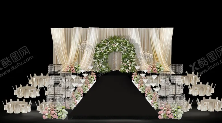 编号：97316912182135232207【酷图网】源文件下载-香槟色布幔造型白绿粉色婚礼