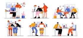 团队协作办公场景插画