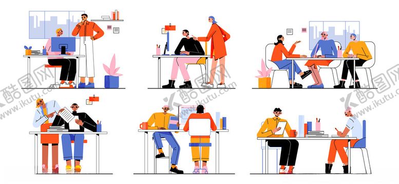 编号：27097211212051387410【酷图网】源文件下载-团队协作办公场景插画