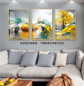 发财树麋鹿湖泊挂画装饰画