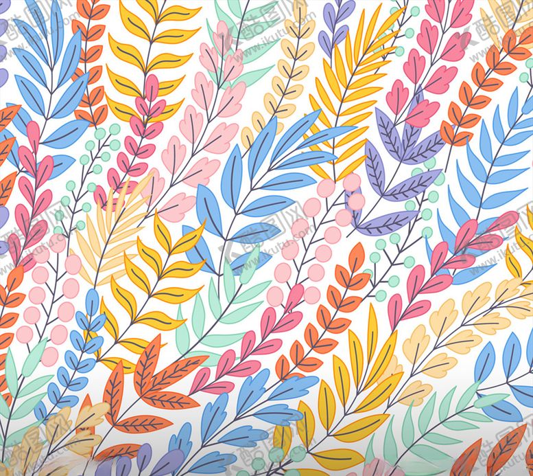 编号：92931509170627396332【酷图网】源文件下载-彩色树叶枝条无缝背景