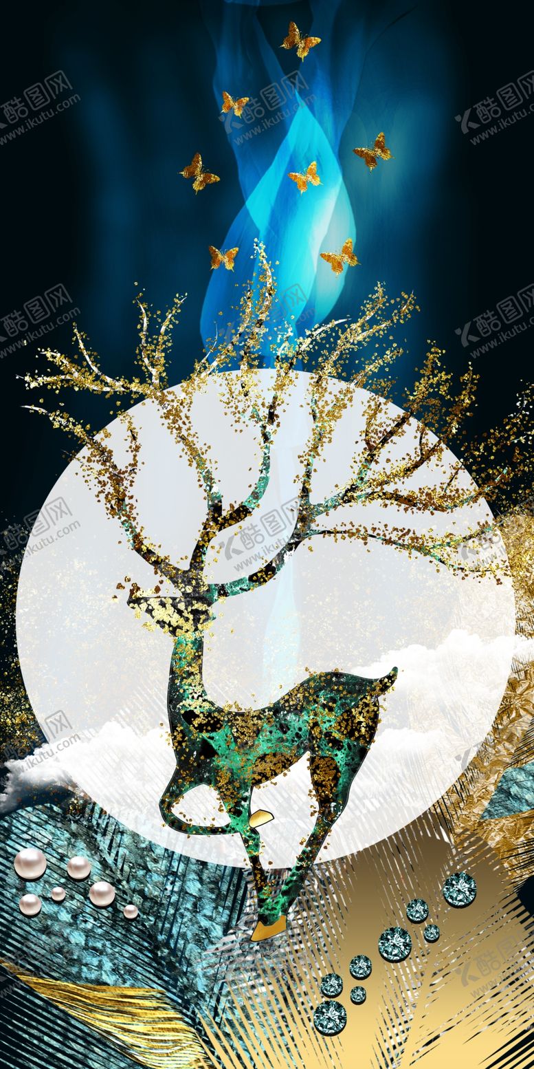 编号：71526707020001313008【酷图网】源文件下载-午夜麋鹿玄关画