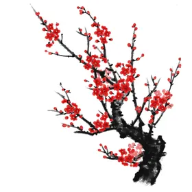 水墨梅花卉背景中国风红