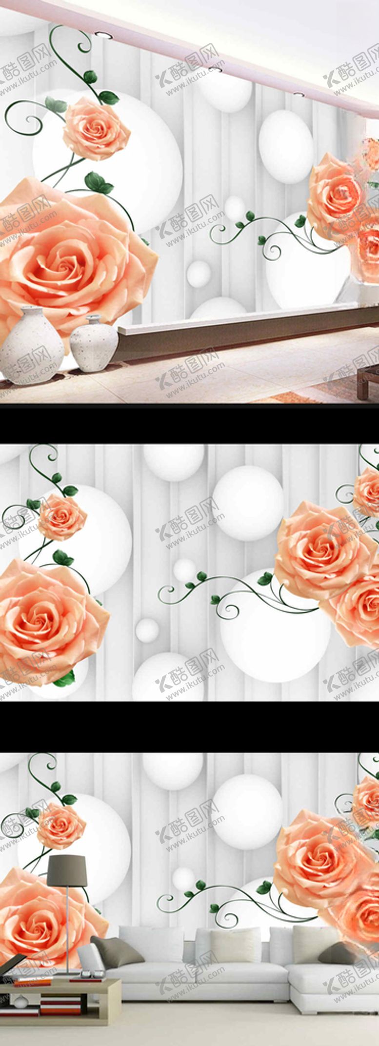 编号：90934110050204223025【酷图网】源文件下载-梦幻玫瑰花朵时尚电视背景墙