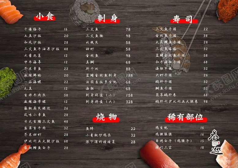 编号：12483510020357098059【酷图网】源文件下载-寿司日系炸串菜单