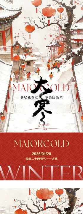 大寒节气梅花国风唯美海报