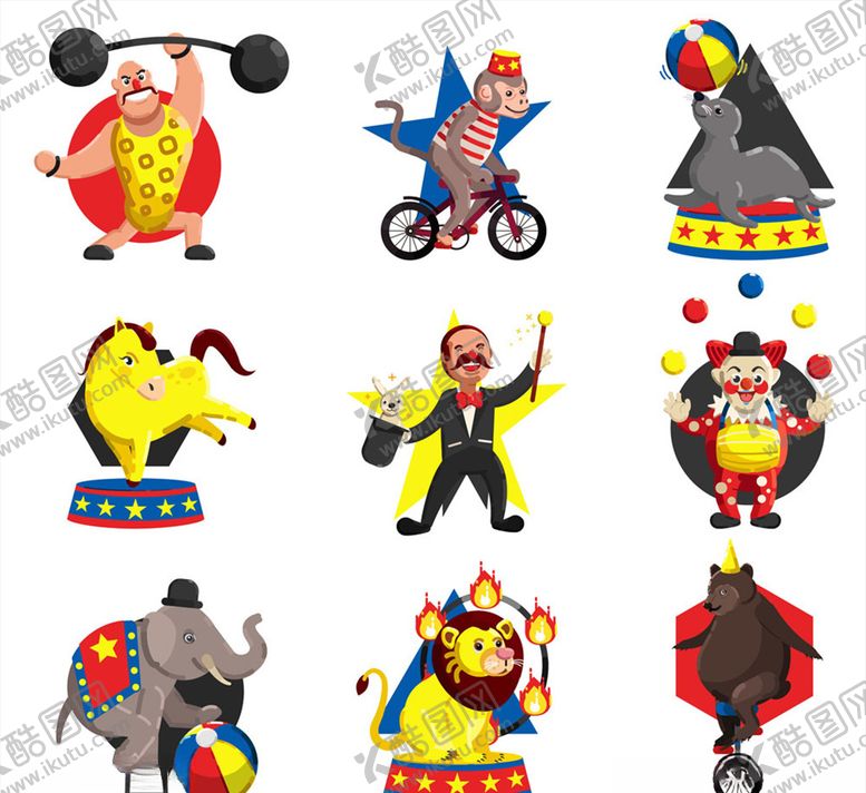 编号：33480610040638005946【酷图网】源文件下载-9款创意马戏团角色