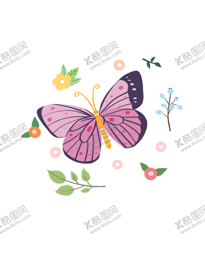 编号：47901309141834314910【酷图网】源文件下载-紫色蝴蝶手绘昆虫装饰画