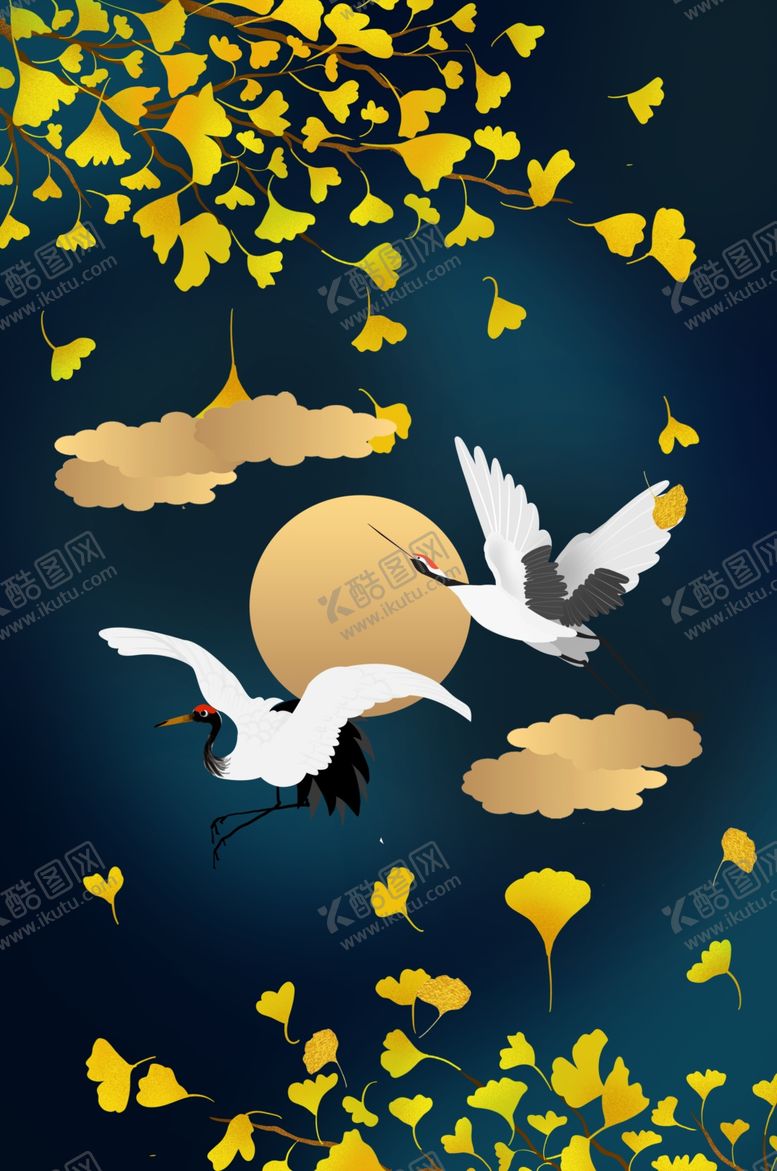 编号：32073706181610016488【酷图网】源文件下载-仙鹤传统复古墙贴壁画素材