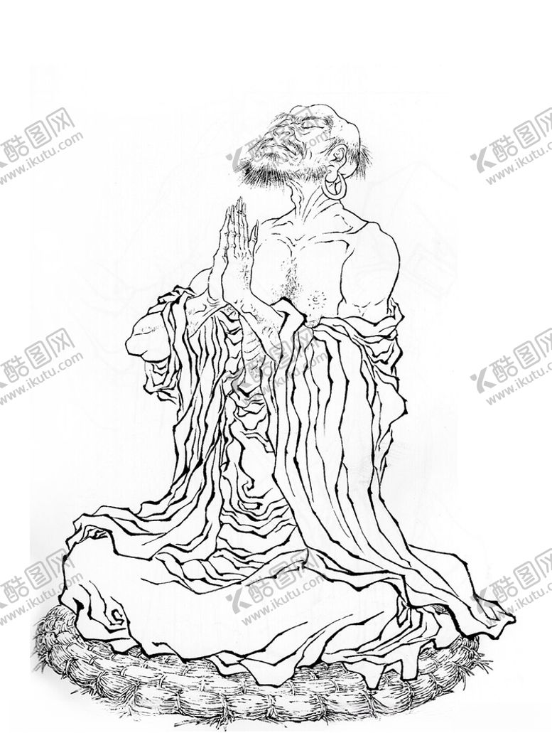 编号：10693105010457369228【酷图网】源文件下载-达摩祖师白描矢量图