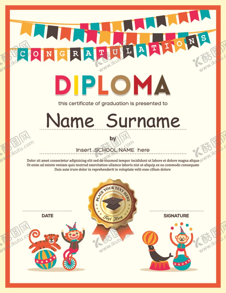 编号：97251810281120036084【酷图网】源文件下载-儿童画幼儿园手绘卡通证书模板