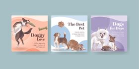 可爱萌宠插画三幅组图