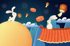 中秋节海报兔子插画手绘