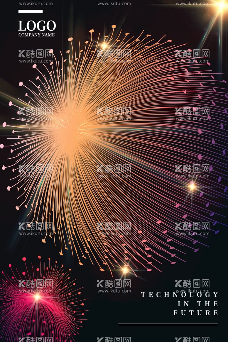 编号：93442112010503511675【酷图网】源文件下载-光感烟花科技线条海报