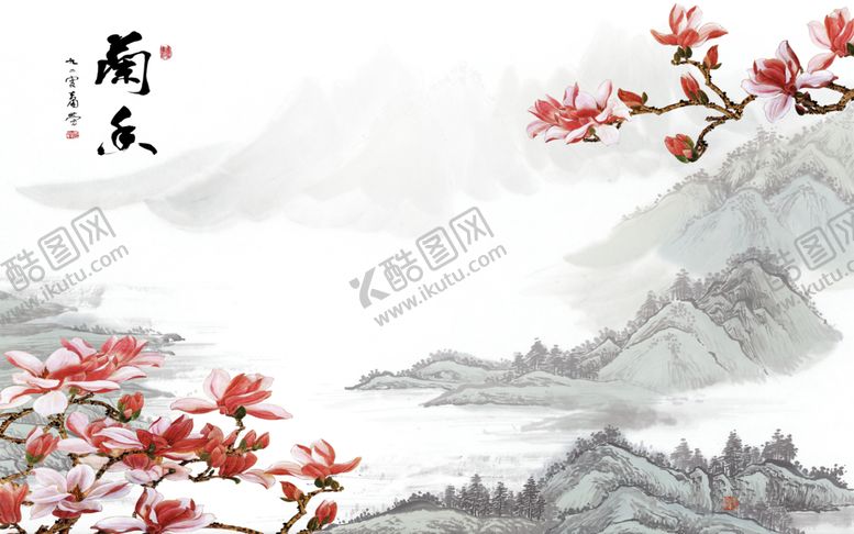 编号：88085107090236388172【酷图网】源文件下载-中式水墨花山水装饰画玄关屏风沙