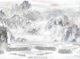 新中式大理石纹水墨山水