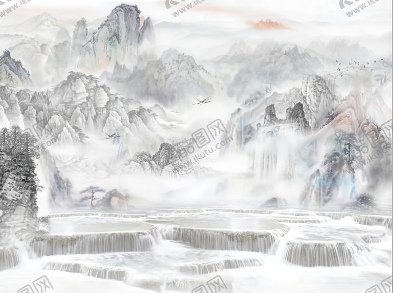 编号：86609505010852379067【酷图网】源文件下载-新中式大理石纹水墨山水