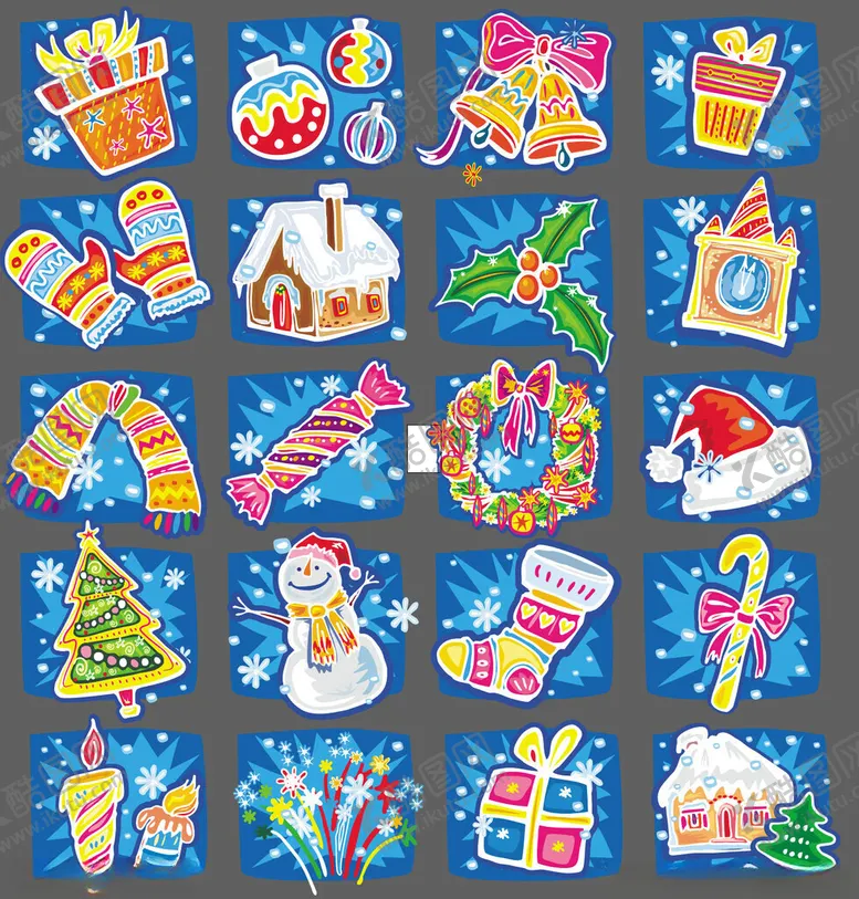编号：13701610310153413462【酷图网】源文件下载-多彩圣诞元素图标集合