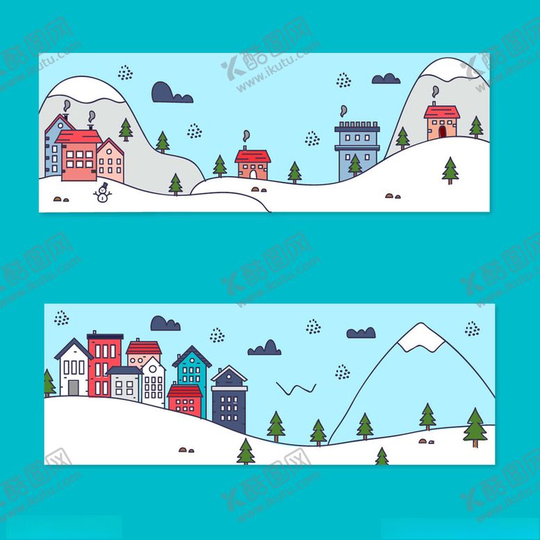 编号：93673309201635221740【酷图网】源文件下载-冬日乡村雪景插画