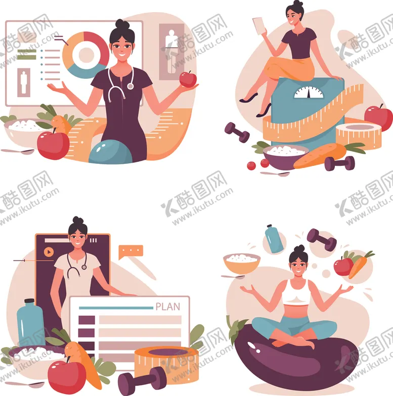 编号：10603503051117014274【酷图网】源文件下载-健康饮食扁平风插画