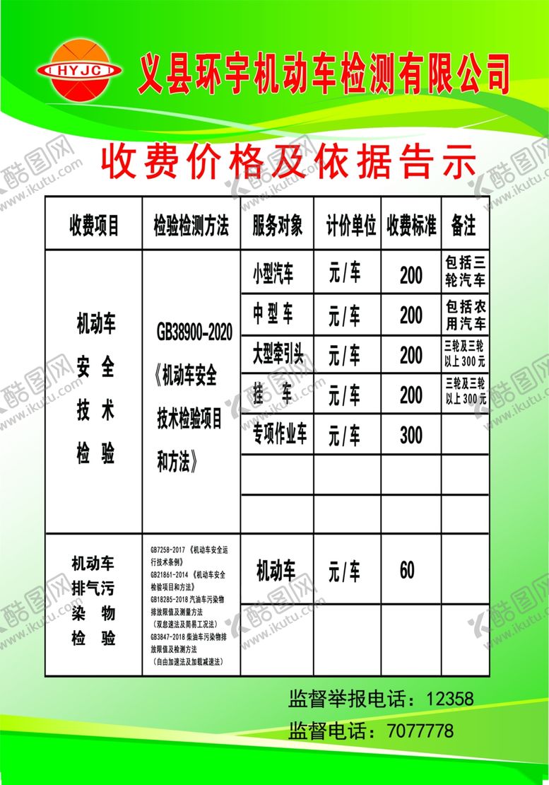 编号：42331506180410436430【酷图网】源文件下载-检车收费价格及依据