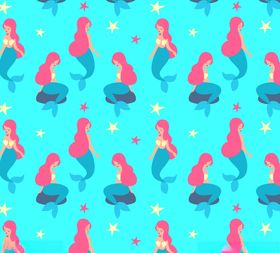 创意美人鱼和海星无缝背景矢量图