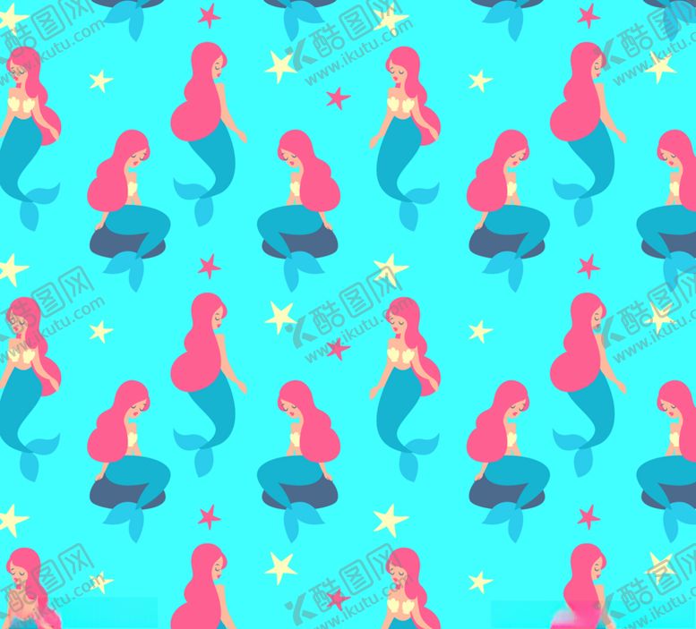 编号：15188710302233256975【酷图网】源文件下载-创意美人鱼和海星无缝背景矢量图