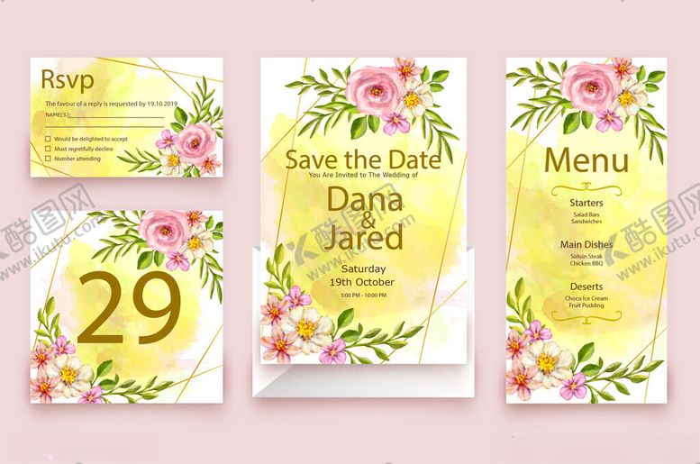 编号：82764404010324519788【酷图网】源文件下载-花卉婚礼请柬设计模板