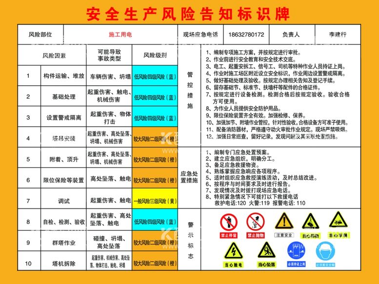 编号：47530912110749498953【酷图网】源文件下载-塔式起重机安全风险告知牌