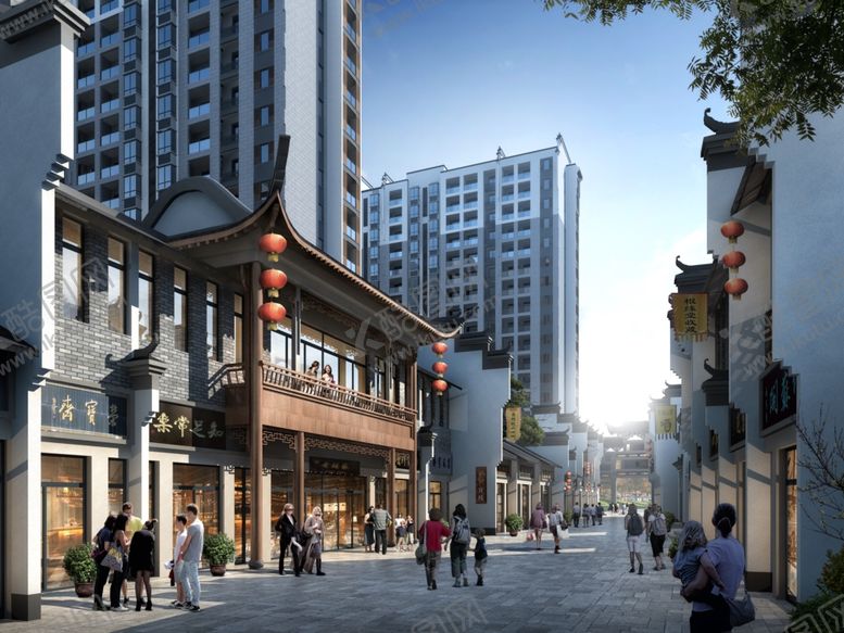 编号：48282203310329485928【酷图网】源文件下载-古建街道改造建筑景观效果图
