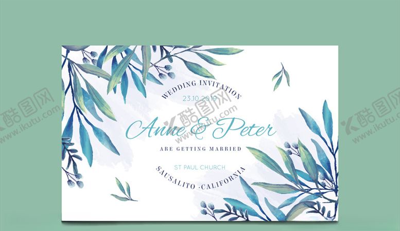 编号：30937610131854506684【酷图网】源文件下载-创意树叶婚礼邀请卡