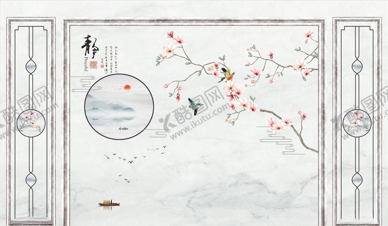 编号：18956105012354307151【酷图网】源文件下载-花鸟画背景墙