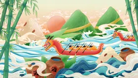 端午节海报插画赛龙舟节首页
