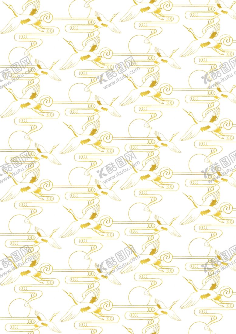 编号：14856002092030439021【酷图网】源文件下载-金色线描祥云仙鹤底纹