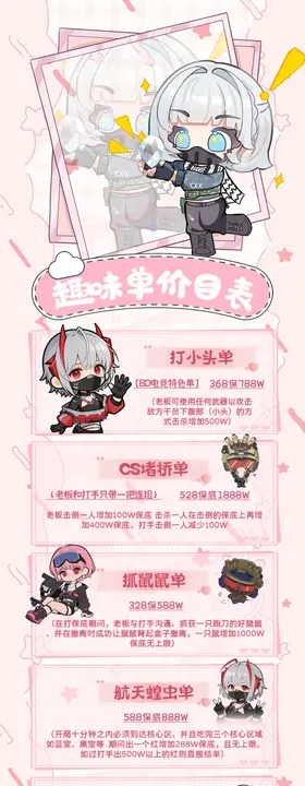 三角洲电竞趣味单价目表