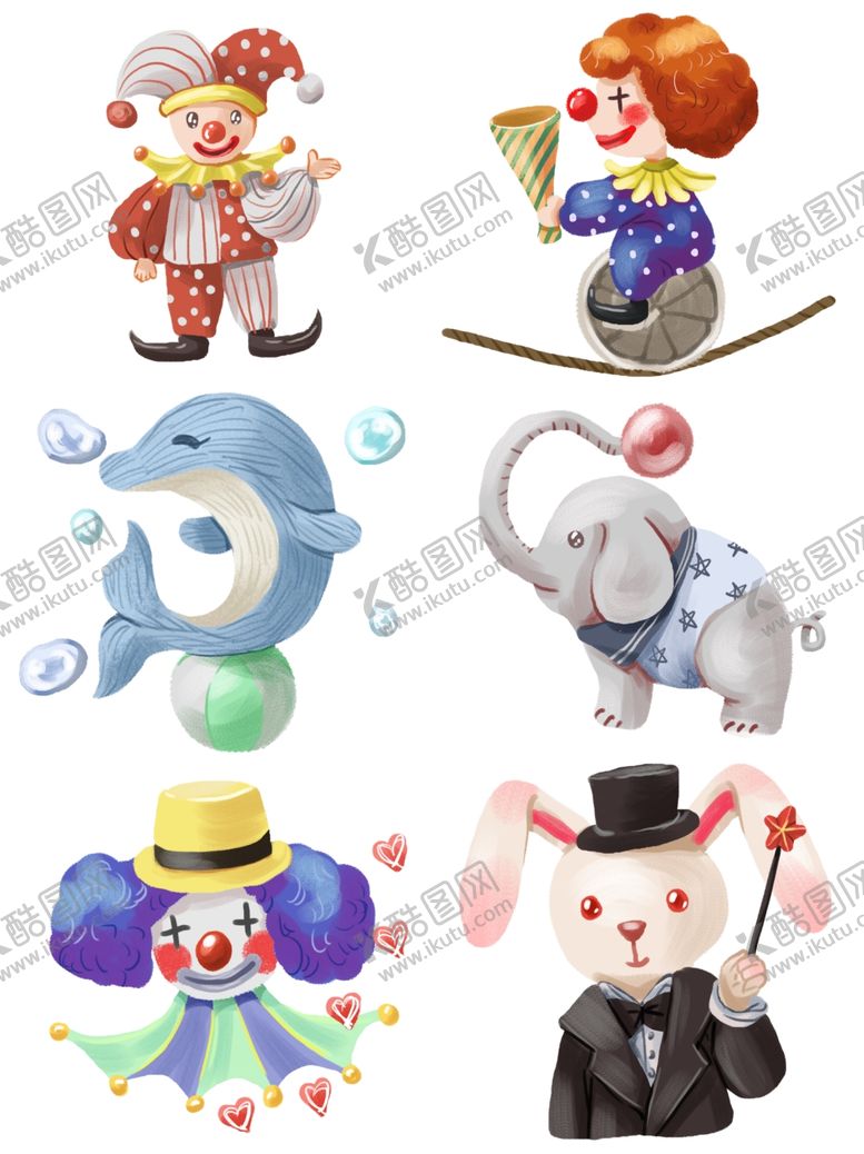 编号：23840810041043522961【酷图网】源文件下载-手绘马戏团愚人节小丑动物马戏魔