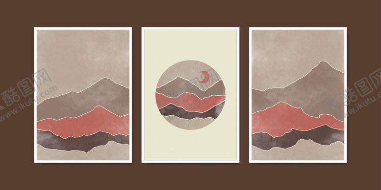 编号：66860410071630119068【酷图网】源文件下载-三联山水抽象装饰画