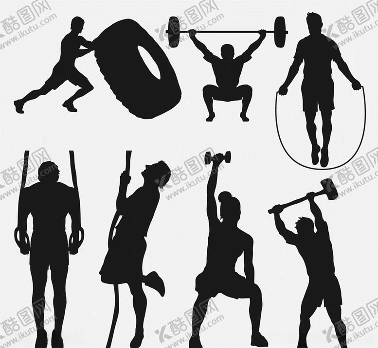 编号：62780009120008054800【酷图网】源文件下载-创意健身人物剪影矢量素材