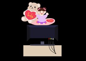 手绘熊时尚卡通动物插画植物小动物