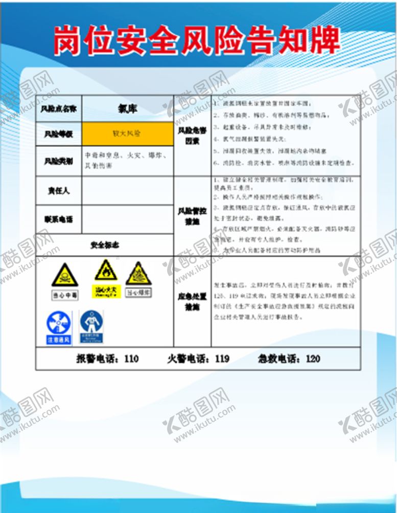 编号：87526005021323311133【酷图网】源文件下载-岗位安全风险告知牌