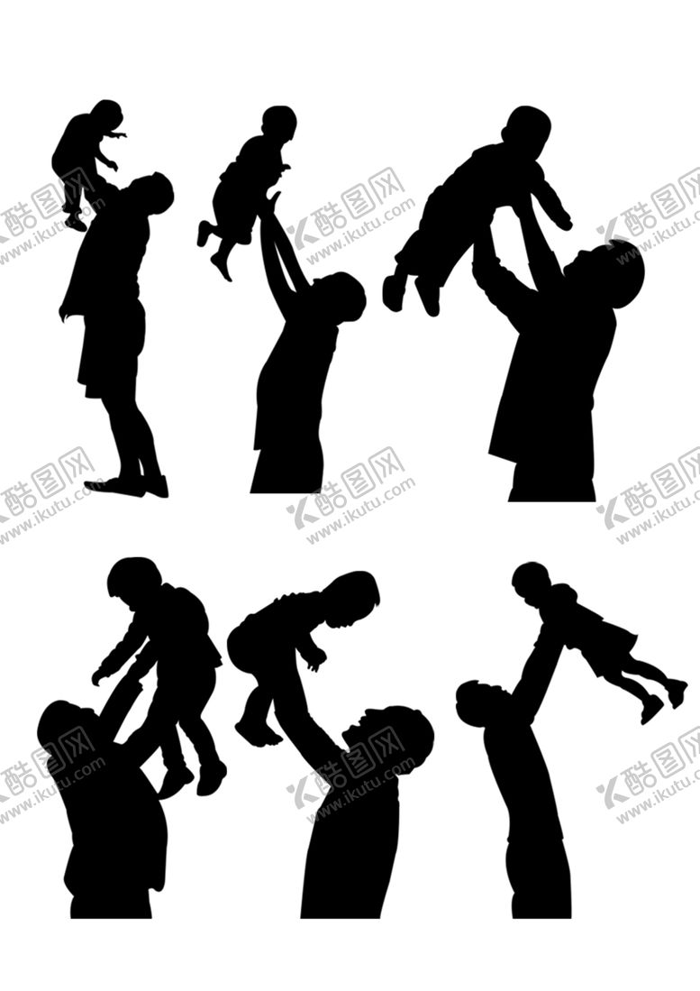 编号：74879107071035367456【酷图网】源文件下载-黑白人物父亲节父亲孩子剪影
