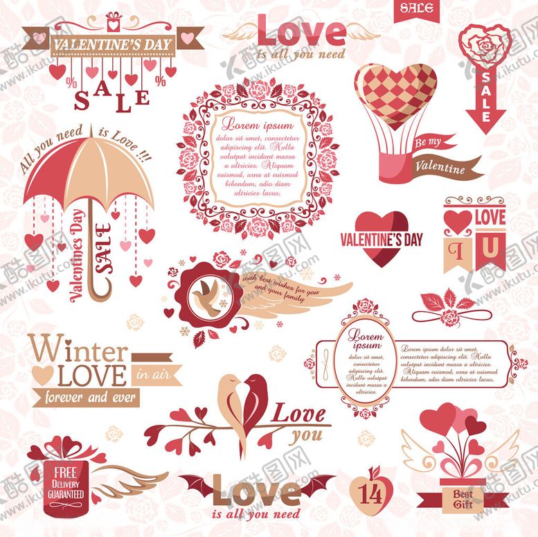 编号：96931404030430268658【酷图网】源文件下载-情人节装饰元素集合