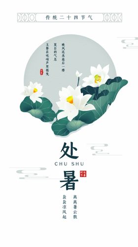 大暑处暑AI地产荷叶海报