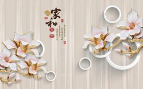 家和富贵中国风背景背景素材风景壁画欧式风格