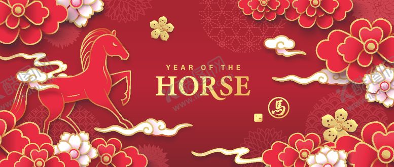 编号：17510204101330535326【酷图网】源文件下载-红色马主题中式喜庆图案