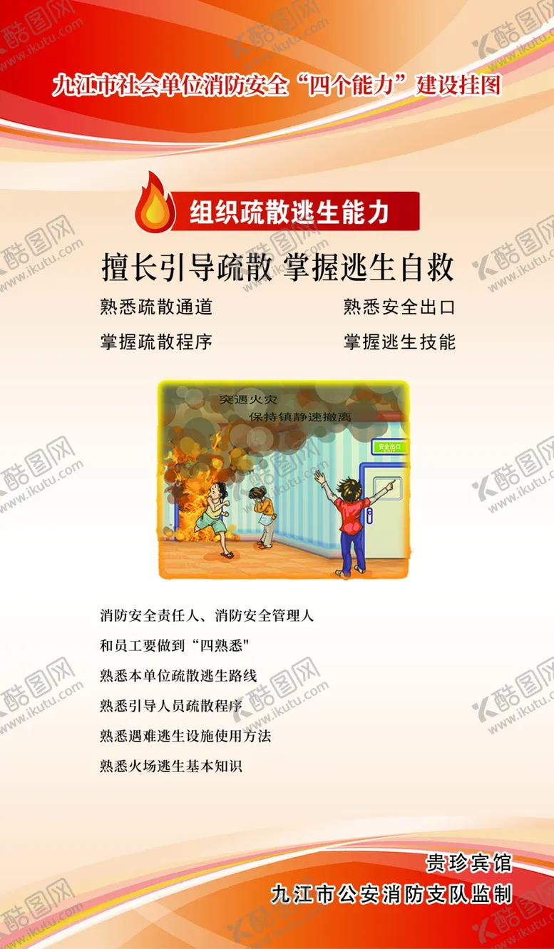 编号：33374501150645145865【酷图网】源文件下载-消防四个能力挂图组织疏散逃生